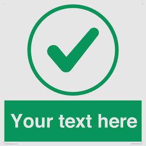 Custom green background, green tick in circle sign